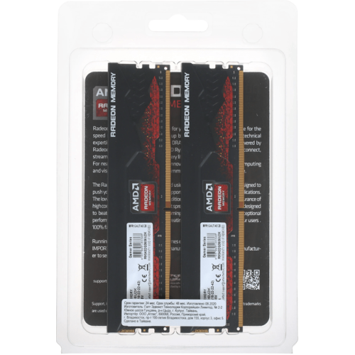 Оперативная память с радиатором 32GB Kit (2x16GB) DDR4 3600MHz AMD Radeon R9 Gamer Series CL18, PC4-28800, 18-22-22-42, 1.35V Black, R9S432G3606U2K