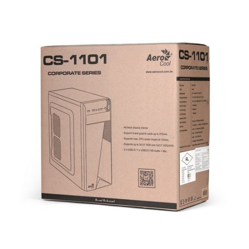 Компьютерный корпус, Aerocool, CS-1101, ATX/Micro ATX, USB 3.0/2*2.0, HD-Audio+Mic, Кулер 8cm, Высота процессорного кулера до 150мм, Длина VGA до 375мм (без переднего кулера), 1*5.25"/ 3*3.5"/1*2.5", Толщина 0,4мм, 410x195x411мм, Без Б/П, Чёрный