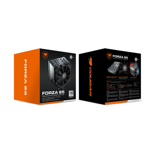 Кулер для процессора, Cougar, Forza 85, Intel 20xx/1851/1366/1700/1200/115х и AMD AM4/AM3(+)/AM2(+)/FM2(+)/FM1, 220W, 120мм, 600-2000±10%/об/м, 82.48/143.53 CFM, 31.68 dB(A), 4pin, 135х110x160мм, Черный