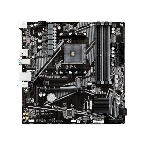 Материнская плата, Gigabyte, A520M DS3H V2 (4719331854690), AM4, А520, 4xDDR4 2400/2667/3200/4733(OC), 4xSATA3, 1xM.2 (PCIe 3.0 x4/x2), 1xHDMI, 1xDP, 1xPCI-Ex16, 1xPCI-Ex1, mATX