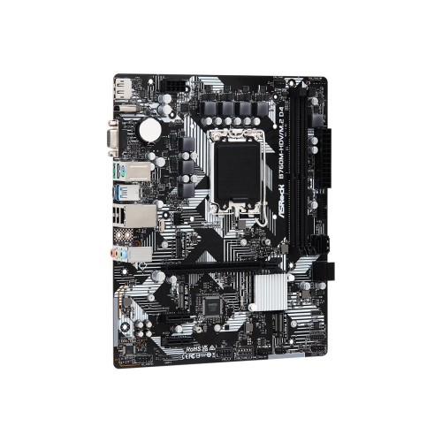 Материнская плата, ASRock, B760M-HDV/M.2 D4 (4710483942020), LGA1700, iB760, 2xDDR4 3200/5333+(OC), 4xSATA3, 2xM.2 (PCI-E 4.0x4, PCI-E 3.0x4 или SATA), Raid, 1xD-Sub, 1xDP, 1xHDMI, 1xPCI-Ex16, 2xPCI-Ex1, mATX
