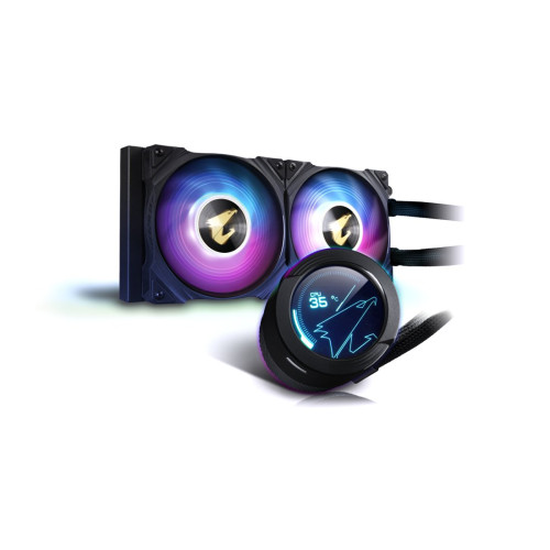 Кулер для процессора, Gigabyte, GP-AORUS WATERFORCE X 240 (4719331552145), Intel 2066, 2011, 1366, 115x, 1200, 1700, AMD sTRX4, TR4, AM5, AM4, 2*120мм ARGB вентилятора, 800~2500 об/мин +/-10%, Воздушный поток 16.92~60.07 фут/мин, TDP 240 Вт, Чёрный