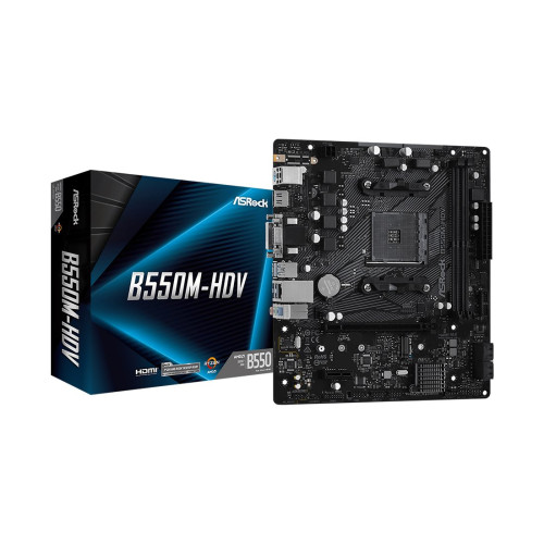Материнская плата, ASRock, B550M-HDV (4710483931635), AM4, B550, 2xDDR4 3200, 4xSATA3, 1xM.2 (PCI-E 3.0x4 или SATA3), 1xD-Sub, 1xHDMI, 1xDVI-D, 1xPCI-Ex16, 1xPCI-Ex1, mATX