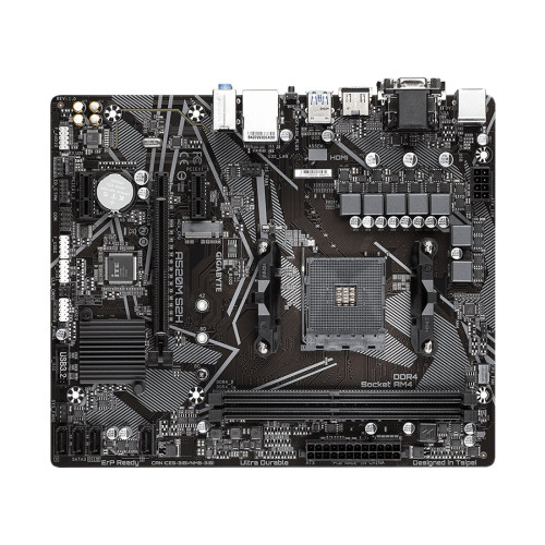 Материнская плата, Gigabyte, A520M S2H (4719331809720), AM4, А520, 2xDDR4 2133/2400/2667/3200/5100(OC), 4xSATA3, 1xM.2 (PCIe 3.0 x2/x4 и SATA), 1xDVI-D, 1xHDMI, 1xD-Sub, 1xPCI-Ex16, 2xPCI-Ex1, mATX