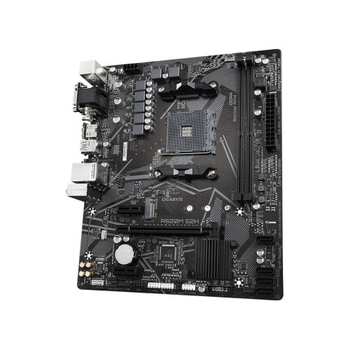 Материнская плата, Gigabyte, A520M S2H (4719331809720), AM4, А520, 2xDDR4 2133/2400/2667/3200/5100(OC), 4xSATA3, 1xM.2 (PCIe 3.0 x2/x4 и SATA), 1xDVI-D, 1xHDMI, 1xD-Sub, 1xPCI-Ex16, 2xPCI-Ex1, mATX