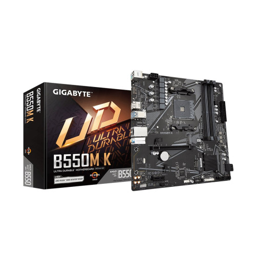 Материнская плата, Gigabyte, B550M K (4719331852764), AM4, B550, 4xDDR4 2400/2667/3200, 4xSATA3, 2xM.2 (1*PCIe 4.0 x4/x2 и SATA, 1*PCIe 3.0 x2), 1xHDMI, 1хDP, 1xPCI-Ex16, 1xPCI-Ex1, mATX