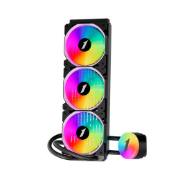 Кулер с водяным охлаждением, 1STPLAYER, TS2 360 BLACK, Intel: LGA1700/115x/1366/2011 и AMD: AM5/AM4/AM3/AM2/FM3/FM2/FM1, TDP 300W, 2*120мм, 800-1800 об/мин, 36.5дБ, 75.61 CFM, 3-pin ARGB/4-pin ARGB, 397*120*27 мм, Чёрный