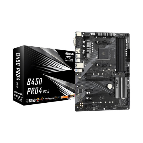 Материнская плата, ASRock, B450 PRO4 R2.0 (4710483932786), AM4, B450, 4xDDR4 2667/2933/3200, 6xSATA3, Raid, 2xM.2, 1xD-Sub, 1xDP, 1xHDMI, 2xPCI-Ex16, 4xPCI-Ex1, ATX