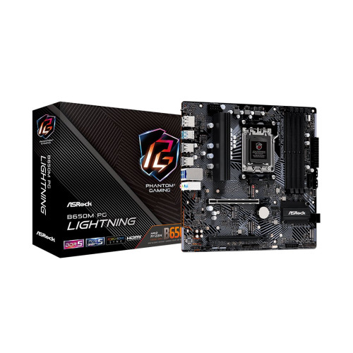 Материнская плата, ASRock, B650M PG LIGHTNING (4710483943829), AM5, B650, 4xDDR5 7200+(OC), 4xSATA3, 3xM.2 (1*PCIe Gen5x4, 1*PCIe Gen4x4, 1*PCIe Gen4x2), Raid, 1xHDMI, 1хDP, 2xPCI-Ex16, mATX