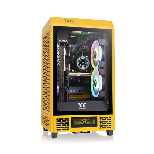 Компьютерный корпус, Thermaltake, The Tower 200 Bumblebee, CA-1X9-00S4WN-00, Mini Tower, Mini-ITX, USB 3.0*2/Type C*1, HD-Audio+Mic, Кулер 2*140 мм, Высота процессорного кулера до 200 мм, Длина VGA до 380 мм, 2*3,5"/2*2,5", Сталь, 3мм Закаленное стекло*1,