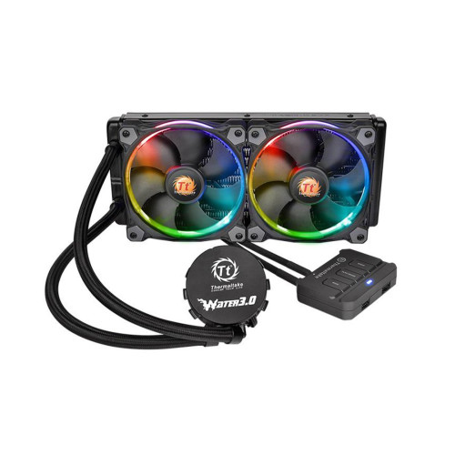 Кулер с водяным охлаждением, Thermaltake, Water 3.0 Riing RGB 240, CL-W107-PL12SW-A, Intel LGA 2066/2011-3/2011/1366/1156/1155/1151/1150 и AMD TR4/AM4/FM2/FM1/AM3+/AM3/AM2+/AM2, TDP 280W, Riing Red 2*120мм вентилятор, 400-1500 об/мин, 26.4 dB(A), 40.6 CFM