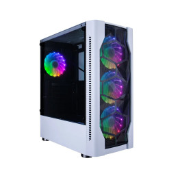 Компьютерный корпус, 1STPLAYER, D4-WH-1F5MW-3F5SW, Mid-Tower, ATX/M-ATX/ M-ITX, USB3.0*1, USB2.0*2, HD AUDIO, 4*120мм F5 RGB вентилятор, Высота процессорного кулера до 155мм, 1*3,5/1*2,5 или 2*3,5, Длина VGA до 290мм, Алюминий/Пластик/Закаленное стекло, 3
