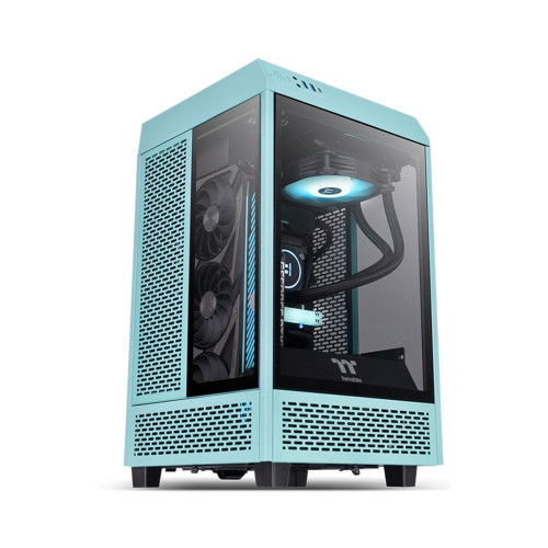 Компьютерный корпус, Thermaltake, The Tower 100 Turquoise, CA-1R3-00SBWN-00, Mini Tower, Mini-ITX, USB 3.2 (Gen 2) Type-C*1, USB 3.0*2, 2*120 мм, 2*2,5"/2*3,5", Максимальная длина видеокарты 330мм, Максимальная высота процессорного кулера 190мм, Сталь, За