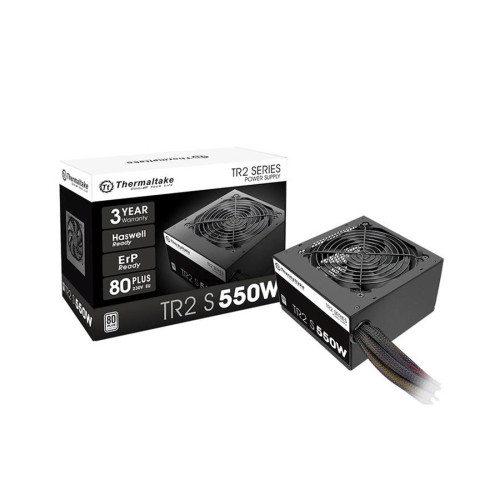 Блок питания, Thermaltake, TR2 S 550W, PS-TRS-0550NPCWEU-2, 550W, ATX, Standard, APFC, 20+4 pin, 4+4pin, 5*Sata, 4*Molex, 2*PCI-E 6+2 pin, FDD, non-modular, Вентилятор 12 см, 140х86х150мм, Чёрный