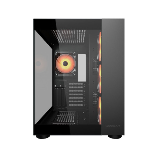 Компьютерный корпус, Cougar, FV150 RGB, ATX/Micro ATX/Mini ITX, USB 1*Type C/2*3.0, 4 Pole Headset Audio, Кулер 4*12см ARGB, Высота процессорного кулера до 180 мм, Длина VGA до 400мм, 2*3.5"/1+1*2.5", Слот 7+3, Толщина 0,6мм, 400x300x420мм, Без Б/П, Чёрны