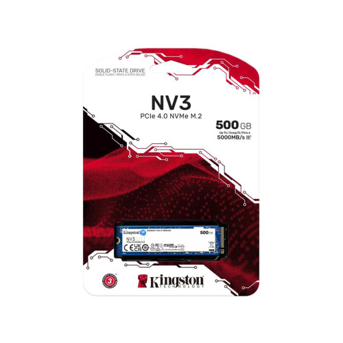 Твердотельный накопитель SSD, Kingston, NV3 SNV3S/500G, 500GB, M.2 NVMe PCIe 4.0x4, 5000/3000Мб/с