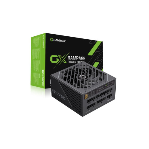Блок питания, Gamemax, GX-750 PRO BK PCIE 5.0 ATX 3.1, 214607500022, 750W, ATX 3.1, Gold, APFC, 20+4 pin, 2*4+4 pin, 6*Sata, 3*Molex, 4*PCI-E 6+2 pin, 12VHPWR, Модульный, Вентилятор 13,5см, Чёрный
