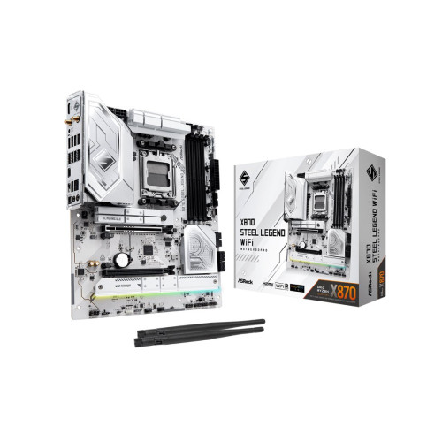 Материнская плата, ASRock, X870 STEEL LEGEND WIFI (4710483949340), AM5, X870, 4xDDR5 8000+(OC), 4xSATA3, 3xM.2 (PCIe Gen4x4), 1xHDMI, 2xUSB4 Type-C®, 2xPCI-Ex16, WiFi, ATX