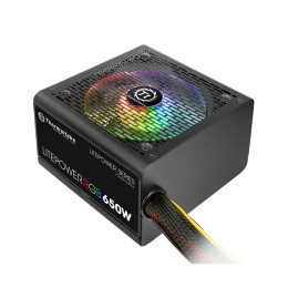Блок питания, Thermaltake, Litepower RGB 650W, PS-LTP-0650NHSANE-1, 650W, ATX, APFC, 20+4 pin, 4+4pin, 5*Sata, 6*Molex, 2*PCI-E 6+2-pin, FDD, Non-modular, Вентилятор RGB 12 см, 150х86х140мм, Чёрный