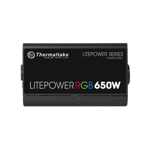 Блок питания, Thermaltake, Litepower RGB 650W, PS-LTP-0650NHSANE-1, 650W, ATX, APFC, 20+4 pin, 4+4pin, 5*Sata, 6*Molex, 2*PCI-E 6+2-pin, FDD, Non-modular, Вентилятор RGB 12 см, 150х86х140мм, Чёрный