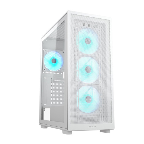 Компьютерный корпус, Cougar, MX220 RGB (White), ATX/Micro ATX/Mini ITX, USB 1*Type C/2*3.0, 4 Pole Headset Audio Jack, RGB Button, Кулер 4*12см ARGB, Высота процессорного кулера до 160 мм, Длина VGA до 340мм, 2*3.5"/2+2*2.5", Толщина 0,6мм, 485x205x393мм,