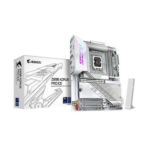 Материнская плата, Gigabyte, Z890 AORUS PRO ICE (4719331864712), LGA1851, iZ890, 4xDDR5 9500(OC)/6400/6200/6000/5800/5600, 4xSATA3, 5xM.2 (3*PCI-E 4.0x4/x2, 1*PCI-E 5.0x4/x2, 1*PCI-E 4.0x4/x2 или SATA3), Raid, 1*HDMI, 2*Intel® Thunderbolt™ 4 (исполнение U