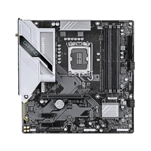 Материнская плата, Gigabyte, B760M GAMING PLUS WIFI DDR4 (4719331862855), LGA1700, iB760, 4xDDR4 2133/2400/2666/2933/3200/5333(OC), 4xSATA3, 2xM.2 (PCI-E 4.0x4/x2), Raid, 1хDP, 1xHDMI, 1xPCI-Ex16, 2xPCI-Ex1, WiFi, mATX