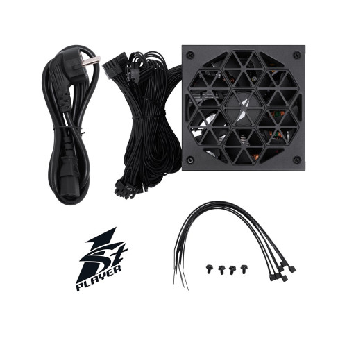 Блок питания, 1STPLAYER, HA 550W BK, 550W, ATX, 80+, APFC, 20+4pin, 4+4pin, 4*Sata, 2*Molex, 1*PCI-E 6+2-pin, Non-modular, Вентиялтор 14см, 145х150х86мм, Черный