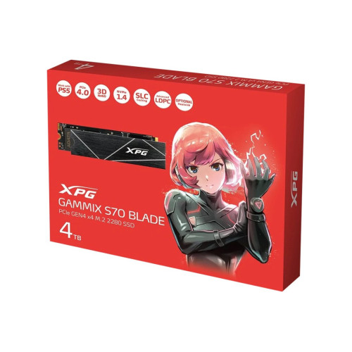 Твердотельный накопитель SSD, ADATA, XPG GAMMIX S70 BLADE, AGAMMIXS70B-4T-CS, 4ТБ, M.2, PCI-E 3.0 x4, 6600/7400 Мб/с