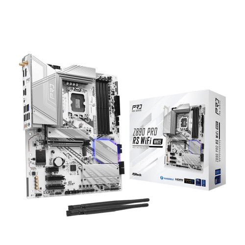 Материнская плата, ASRock, Z890 PRO RS WIFI WHITE (4710483947476), LGA1851, iZ890, 4xDDR5 4400/4800/5600/9066+(OC), 4xSATA3, 4xM.2 (3*PCI-E 4.0x4. 1*PCI-E 4.0x4 & SATA3), Raid, 1xHDMI, 1xDP, 2xThunderbolt™ USB4 Type-C, 1xPCI-Ex16, 2xPCI-Ex4, 1xPCI-Ex1, Wi