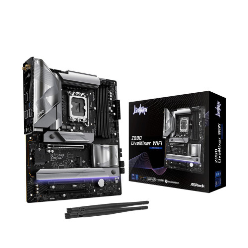 Материнская плата, ASRock, Z890 LIVEMIXER WIFI (4710483949715), LGA1851, iZ890, 4xDDR5 4400/4800/5600/9466+(OC), 4xSATA3, 4xM.2 (3*PCI-E 4.0x4. 1*PCI-E 4.0x4 & SATA3), Raid, 1xHDMI, 2xThunderbolt™ 4 Type-C Ports, 3xPCI-Ex16, WiFi, ATX