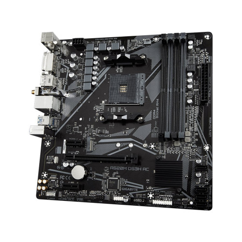 Материнская плата, Gigabyte, A520M DS3H AC (4719331810696), AM4, А520, 4xDDR4 3200, 4xSATA3, 1xM.2 (SATA и PCIe 3.0 x2/x4), 1xDVI-D, 1xHDMI, 1xDP, 1xPCI-Ex16, 2xPCI-Ex1, WiFi, mATX