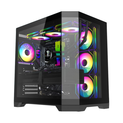 Компьютерный корпус, Gamemax, Hype-A BK, 9101-0000R0165, 14100902944, Mid-Tower, ATX/ M-ATX/ M-ITX, USB3.0*1/ USB2.0*2/ HD-Audio, Кулер ARGB 4*12см, Высота процессорного кулера 157мм, Длина VGA 400мм, Количество отсеков 2*3,5" / 3*2,5", Сталь/Закаленное с