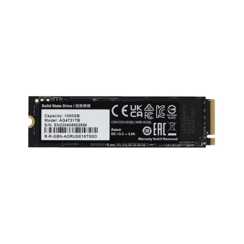 Твердотельный накопитель SSD, Gigabyte, AORUS 7300 AG4731TB N, 1TB, M.2 2280, PCI-E 4.0x4, NVMe 7300/6000 Мб/с w/o heat spreader