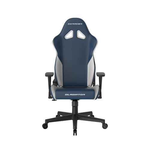 Игровое компьютерное кресло, DX Racer, GC/LGN23LTCLTA/IW, Gladiator series, Рекомендуемый рост: до 190 см, Рекомендуемый вес: до 115 кг, Эко-кожа, Угол наклона до 135°, 3D подлокотники, Нейлоновая основа кресла, Механизм качания: топ-ган, Сине-белый