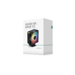 Кулер для процессора, Deepcool, AG400 BK ARGB V2 R-AG400-BKAMMN-GJD, Intel 1851/1700/1200/115х и AMD AM5/AM4, 220W, 120мм ARGB, 500- 2100±10% об/м, 75,89CFM,  31.6dB(A), 4pin, 125х92х154мм, Чёрный