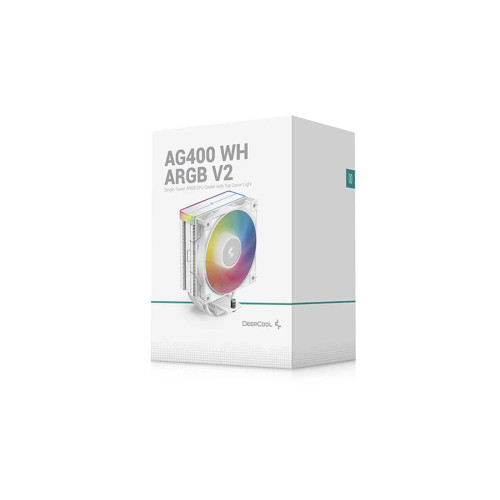 Кулер для процессора, Deepcool, AG400 WH ARGB V2 R-AG400-WHAMMN-GJD, Intel 1851/1700/1200/115х и AMD AM5/AM4, 220W, 120мм ARGB, 500- 2100±10% об/м, 75,89CFM, 31.6dB(A), 4pin, 125х92х154мм, Белый