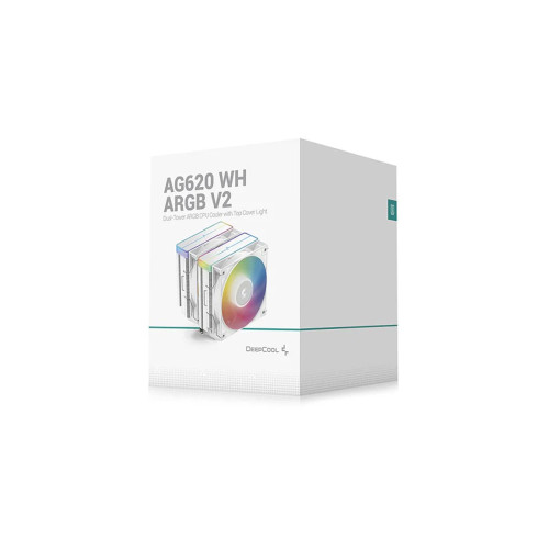 Кулер для процессора, Deepcool, AG620 WH ARGB V2 R-AG620-WHAMMN-GJD, Intel 1851/1700/1200/115х и AMD AM5/AM4, 260W, 2*120мм ARGB, 300-1950±10%/об/м, 67.88CFM, 29.4 dB(A), 4pin, 129х136х161мм, Белый