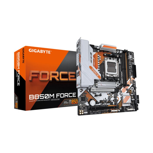 Материнская плата, Gigabyte, B850M FORCE (4719331874322), AM5, B850, 2xDDR5 4400/4800/5200/9600(OC), 4xSATA3, 3xM.2 (PCIe 4.0 x4/x2), RAID, 1xHDMI, 1хDP, 2xPCI-Ex16, mATX
