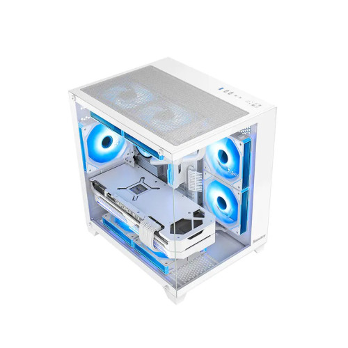 Компьютерный корпус, Huntkey, S900 White, Micro ATX/Mini-ITX, USB 1*3.0/2*2.0, HD-Audio+Mic, Кулер 5*12см ARGB, Высота процессорного кулера до 155 мм, Длина VGA до 320мм, 2*3.5"/1*2.5", Слот 4, Толщина 0,5мм, 345x270x374мм, Без Б/П, Белый