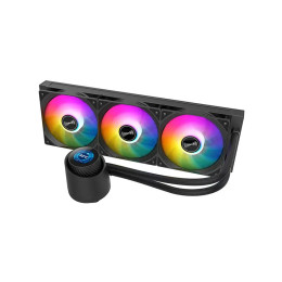 Кулер с водяным охлаждением, Huntkey, GX360R Atlas Shark Black, Intel 20хх/1851/1700/1200/115х и AMD AM5/AM4/, TDP 300W, 3*120мм ARGB, 800-2000RPM±10%, 78CFM, 32 dB(A), Чёрный