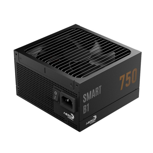 Блок питания, Aerocool, SMART B1, 750W, ATX 3.1, Bronze, APFC, 20+4pin, 2*4+4pin, 8*Sata, 2*Molex, 3*PCI-E 6+2pin, 12V-2X6, Вентилятор 13,5 см, Кабель питания, Чёрный