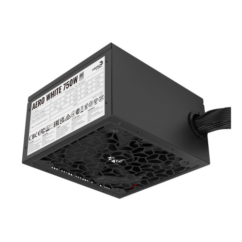 Блок питания, Aerocool, AERO WHITE, 750W, ATX, APFC, 20+4pin, 2*4+4pin, 6*Sata, 2*Molex, 3*PCI-E 6+2pin, Вентилятор 12см, Кабель питания, Чёрный