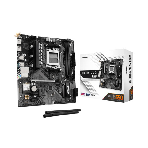 Материнская плата, ASRock, B650M-H/M.2+ WIFI (4710483949913), AM5, B650, 2xDDR5 6400+(OC), 4xSATA3, 2xM.2 (PCI-E 4.0x4), 1xHDMI, 1xDP, 1xPCI-Ex16, 2xPCI-Ex1, WiFi, mATX