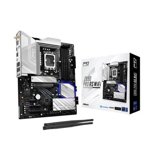 Материнская плата, ASRock, Z890 PRO RS WIFI (4710483947469), LGA1851, iZ890, 4xDDR5 9066+(OC), 4xSATA3, 4xM.2 (1*PCI-E 5.0x4. 2*PCI-E 4.0x4, 1*PCI-E 4.0x4 & SATA3), Raid, 1xHDMI, 1xDP, 2xThunderbolt™ 4/USB4 Type-C, 1xPCI-Ex16, 2xPCI-Ex4, 1xPCI-Ex1, WiFi,