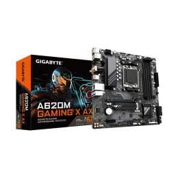 Материнская плата, Gigabyte, A620M GAMING X AX (4719331854911), AM5, A620, 4xDDR5 4800/5200/8000(OC), 4xSATA3, 1xM.2 (PCIe 4.0 x4/x2), RAID, 1xHDMI, 1хDP, 1xPCI-Ex16, 1xPCI-Ex1, WiFi, mATX