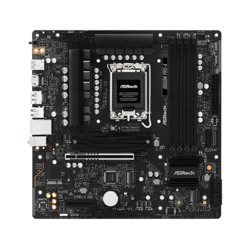 Материнская плата, ASRock, B860M PRO-A (4711581490291), LGA1851, B860, 4xDDR5 4400/4800/5600/8666+(OC), 4xSATA3, 3xM.2 (PCI-E 4.0x4), Raid, 1xDP, 1xHDMI, 1xPCI-Ex16, 1xPCI-Ex4, mATX