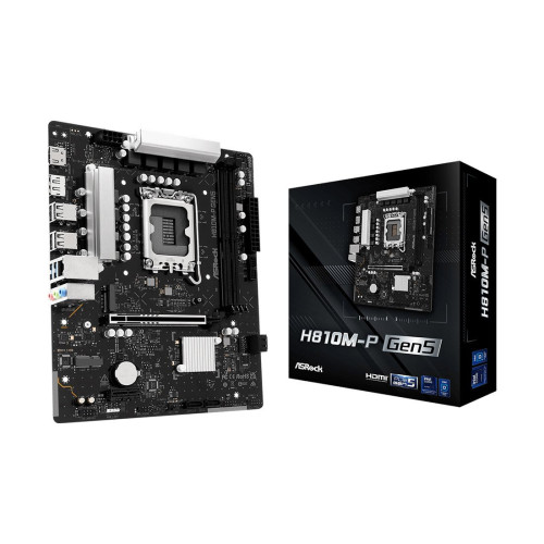 Материнская плата, ASRock, H810M-P Gen5 (4711581494206), LGA1851, H810, 2xDDR5 6400, 4xSATA3, 1xM.2 (1*PCI-E 4.0x4), 1xHDMI, 1xDP, 1xPCI-Ex16, 1xPCI-Ex1, mATX