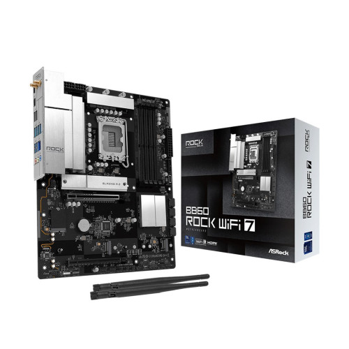 Материнская плата, ASRock, B860 Rock WiFi 7 (4711581494176), LGA1851, B860, 4xDDR5 4400/4800/5600/8666+(OC), 4xSATA3, 3xM.2 (1*PCI-E 5.0x4, 2*PCI-E 4.0x4), Raid, 1xHDMI, 2xPCI-Ex16, WiFi, ATX