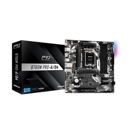 Материнская плата, ASRock, B760M PRO-A/D4 (4710483944642), LGA1700, iB760, 4xDDR4 3200/5333+(OC), 4xSATA3, 2xM.2 (PCI-E 4.0x4), Raid, 1xDP, 1xHDMI, 2xPCI-Ex16, 1xPCI-Ex1, mATX